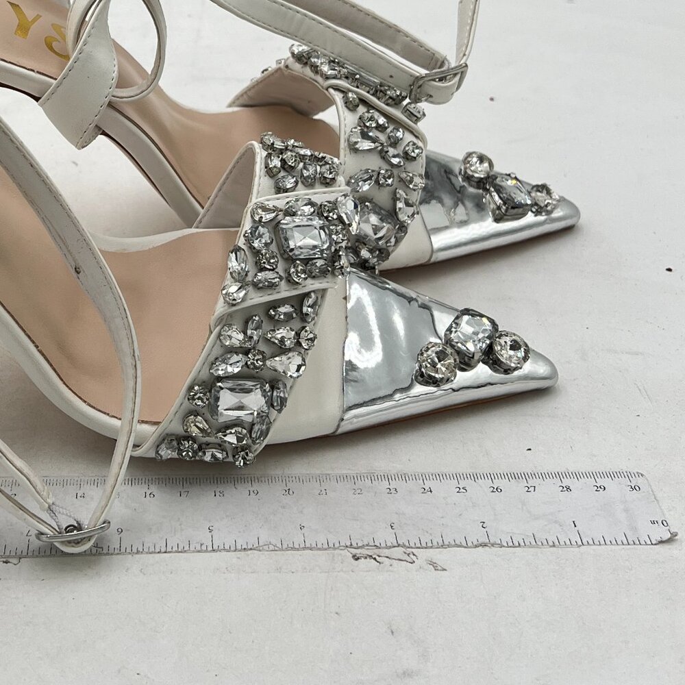 Fys White Sparkly Rhinestone Open Pointed Toe San… - image 4